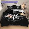 3Pcs Nautical Compass Bedding Set Quilt Cover Pillowcase Home Christmas Xmas Halloween Gift 1 Duvet Cover 2 Pillowcase M9285
