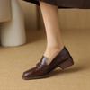 Krazing Pot Cow Leather Square Toe Thick Med Heels Spring Shoes Loafers Oxford Shoes Daily Wear Women Pumps