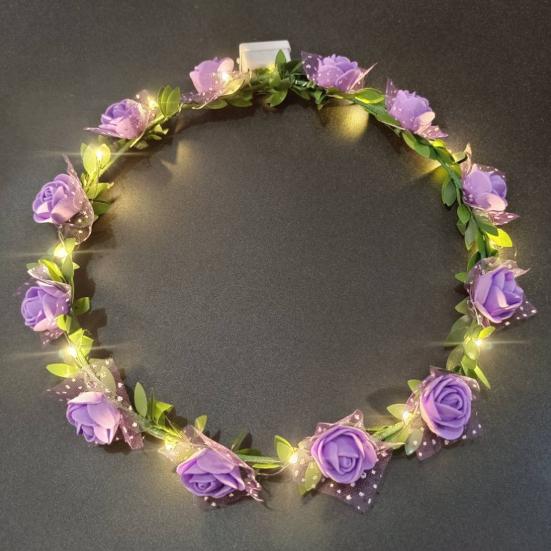 Романтический светящийся венок, светодиодный свет, розовые цветы, повязка для волос, головной убор, Свадебная вечеринка, вечеринка для девочек, светящаяся гирлянда для волос на день рождения