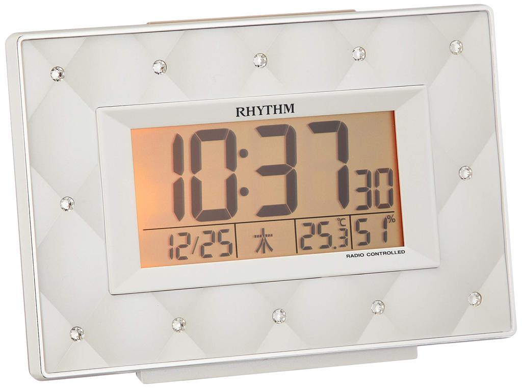 RHYTHM Alarm Clock Radio Clock Digital Decorative Glass Beige Pearl X X Fit Wave Abisco 8RZ167SR38 9.9 13.9 5.1cm