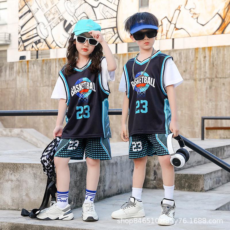 Wholesale of children's basketball clothes for boys and girls Printed kindergarten primary school students No. 24 jersey Light board performance