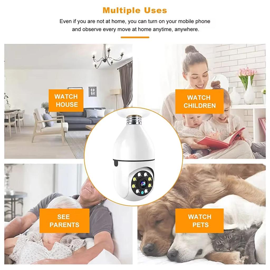 5MP E27 Bulb Surveillance 4X Digital Zoom Camera 2.4G 5G WiFi Wireless Baby Monitor Cameras AI Tracking Home Color Night Vision CCTV Cam