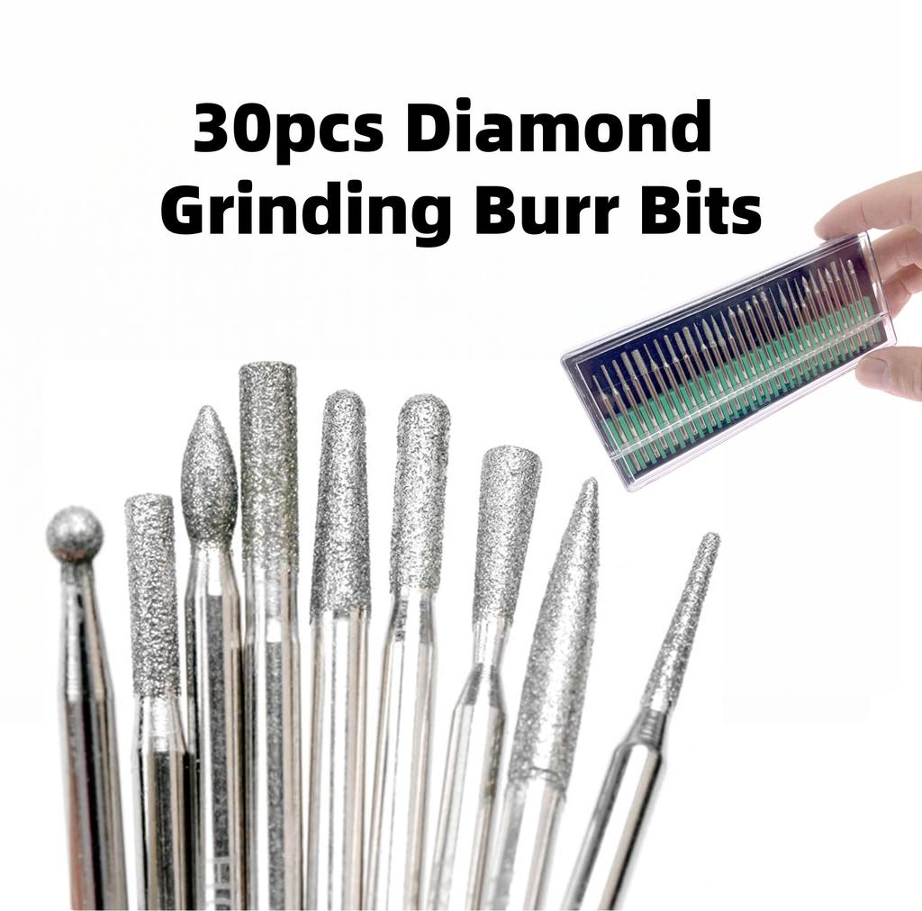 30pcs 3.0mm Mini Drill Bits Diamond Burs Grinding Wheel Abrasive Shank To Make Delicate Engravings On Wood Jewelers Metals Plastics Tiles
