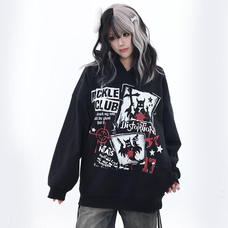 Толстовка с капюшоном в стиле панк-халата Harajuku, осень-зима, новые уличные толстовки с пряжкой, большие толстовки для женщин, горячая девчонка, толстовка с капюшоном Y2K, студентка