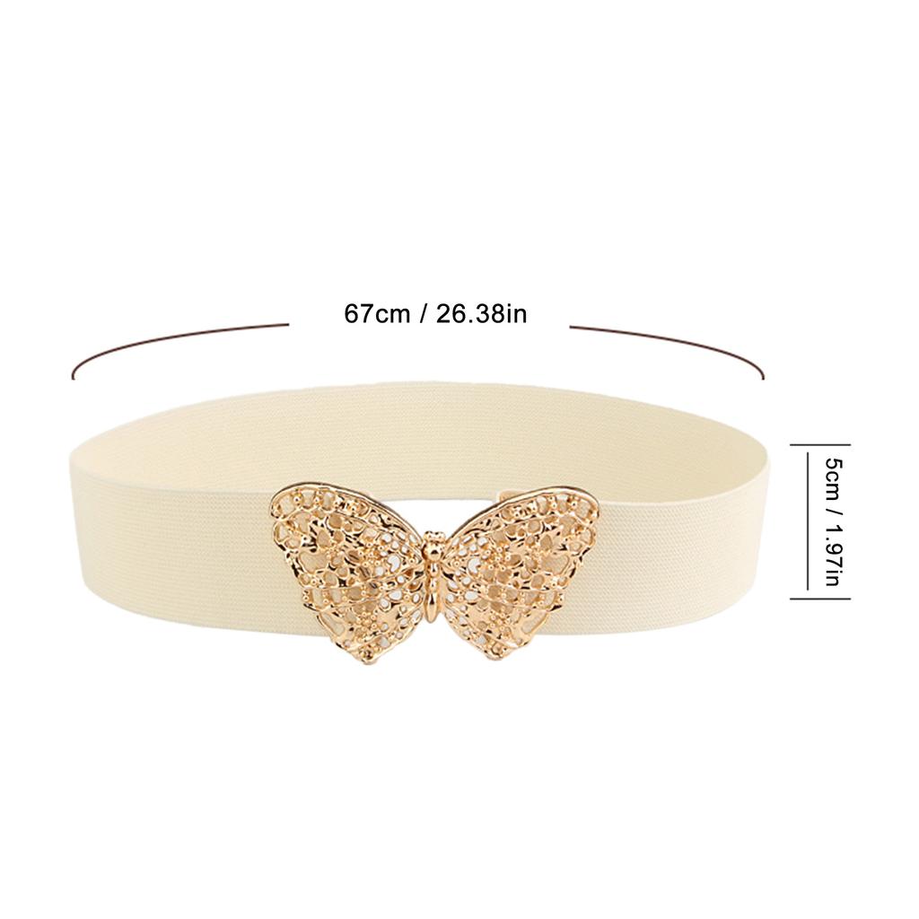 Women Dress Waist Belt Alloy Hollow Out Butterfly Buckle Elastic Waist Stretch Belt for Parties Beige One Size