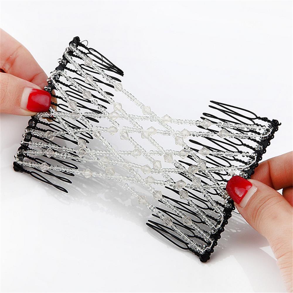 Fashion Woman Double Clip DIY Elastic Headband Bun Hair Combs Beads Comb Metal Hairpins