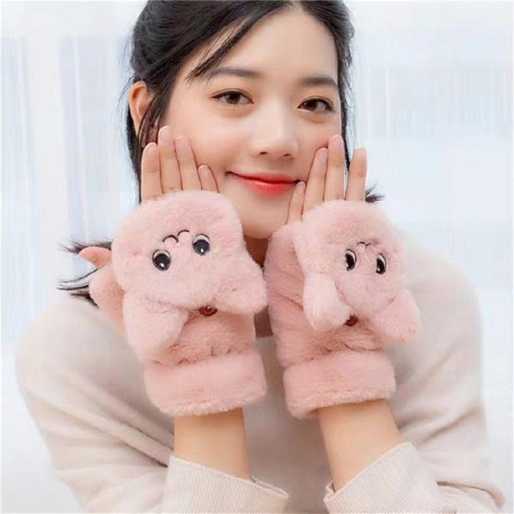 Flip Convertible Women Gloves Winter Mittens Thick Cat Plush Half Finger Gloves With Cover Flip Half Finger Gloves