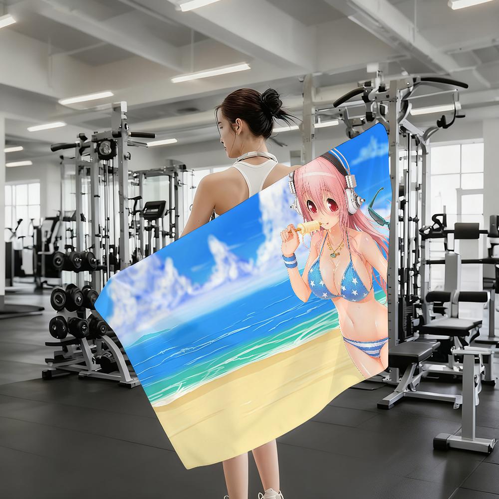 Милое пляжное полотенце Super Sonico Быстросохнущее Подходит для бассейнов, кемпинга, йоги и спортзала