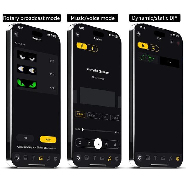 New APP Control LED Truck Car Devil Eye Light Scrolling Pixel Panel For Board Windshield Free Custom Text 12V 24V 120/150/200cm