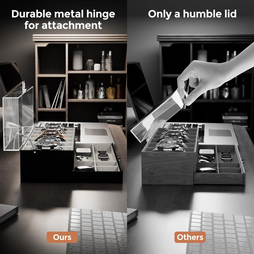 ProCase Часы Вмещает 6 или 10 Часы Витрина с Прозрачной Акриловой Крышкой и Органайзер для Часов Мужской Кейс, Часы, 2-ярусный Ящик, Мужской