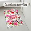 Floral Garden Theme Crystal Velvet Rug Personalized Custom Name Text Soft Floor Mat Home Decor