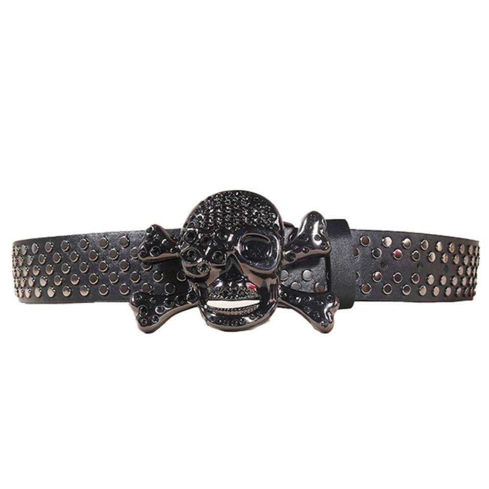 Jeans Decor Rhinestone Skull Belt Skeleton Pu Waistbands Trendy Rivet Belt Daily