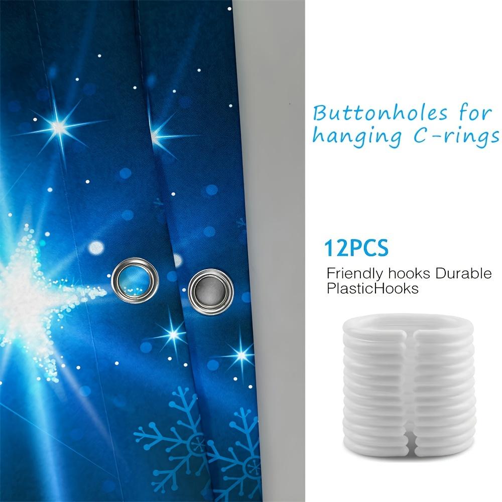 4Pcs Bathroom Shower Curtain Set Christmas Crystal Snowflake Pattern Bathroom Curtain With 12 Hooks Non Slip Rugs Toilet Cover Mat Bathroom Partition