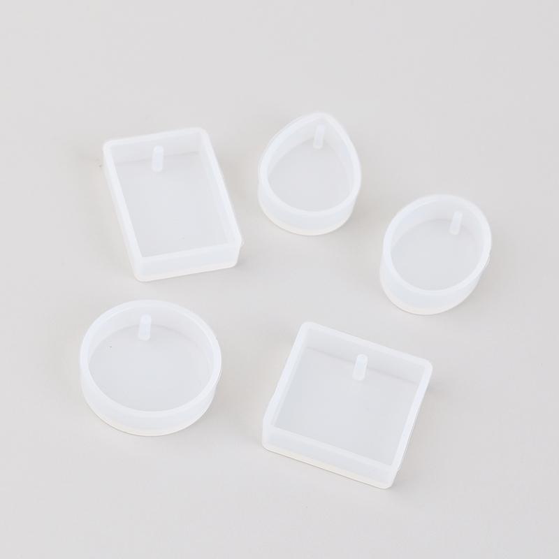 5Pcs/Set Keychain Silicone Mold Set Round Rectangle Pendant Jewelry Making Mould