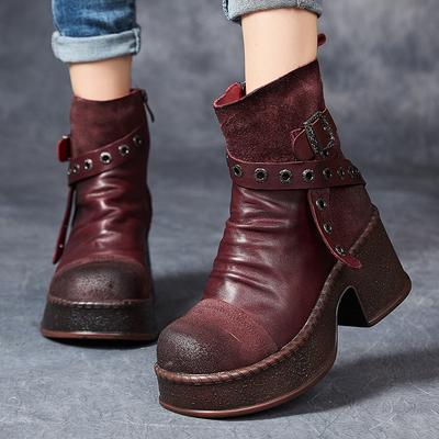 Модные женские мотоботы GKTINOO из натуральной кожи, новая модель 2025 года, на молнии, с круглым носком, женская обувь, ручная работа, ретро ботильоны на платформе