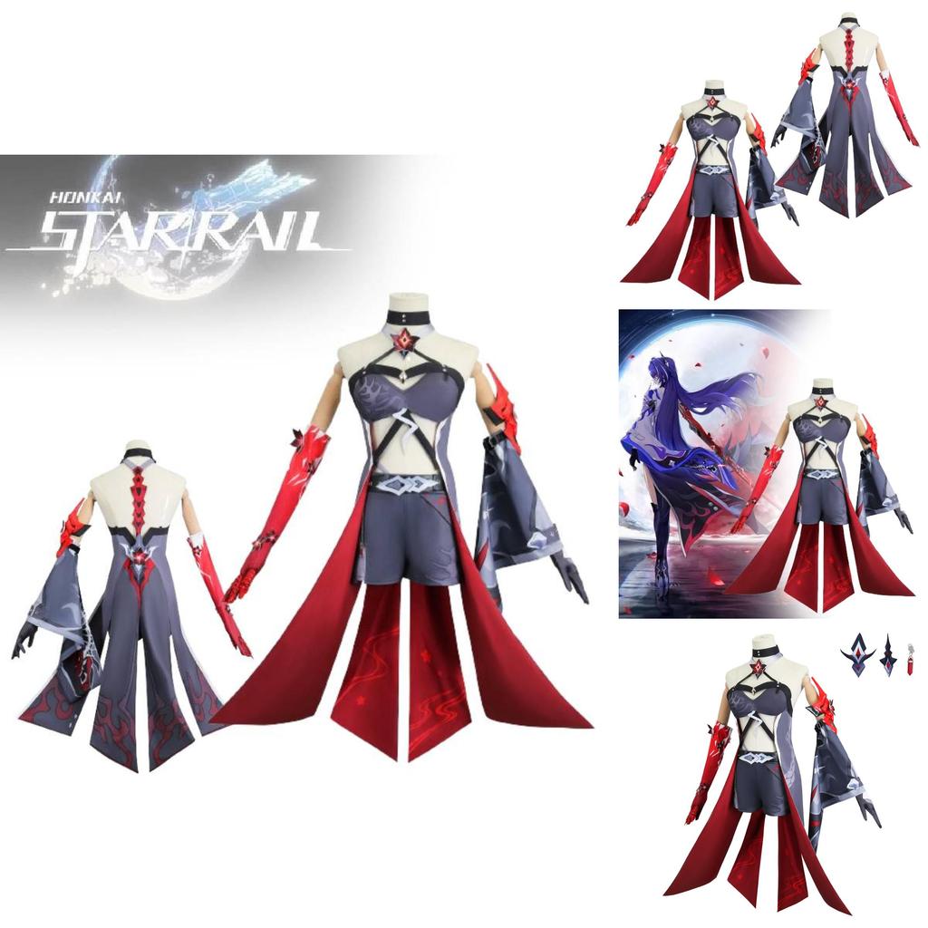 Яркий желто-красный костюм для косплея для игровых энтузиастов с париком