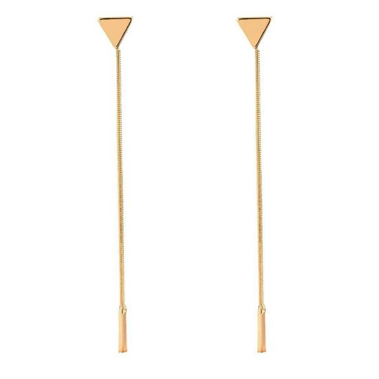 Women Geometric Triangle Stud Earrings Long Tassel Party Jewelry Gift