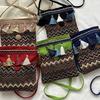 Ethnic Style Canvas Small Shoulder Bag With Wave Patterns And Decorative Tassels For Daily Use