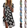 Women's Casual Fashion Stand Collar Floral Print Short Sleeve Dress