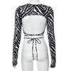 Сексуальная футболка с открытой спиной и принтом зебры Y2K, модный осенний укороченный топ с круглым вырезом и длинными рукавами, уличная одежда, тонкие бандажные футболки