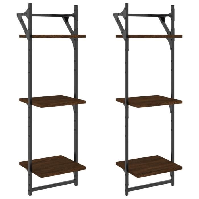 VidaXL 3-Tier Wall Shelves with Bars 2 Pcs Brown Oak 836262