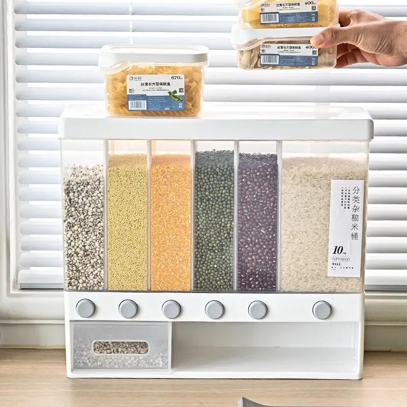 6 Grids Rice Dispenser Food Dispenser High-capacity Rice Storage Dry Food Dispenser Grain Storage Dried Fruit Food Storage Box