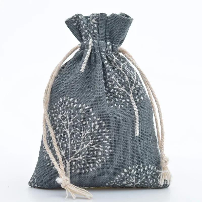10pc Drawstring Cotton Linen Print Organizer 10x14/13x18cm Women Jewelry cosmetics Cloth Bag Christmas Gift Bag Party decoration