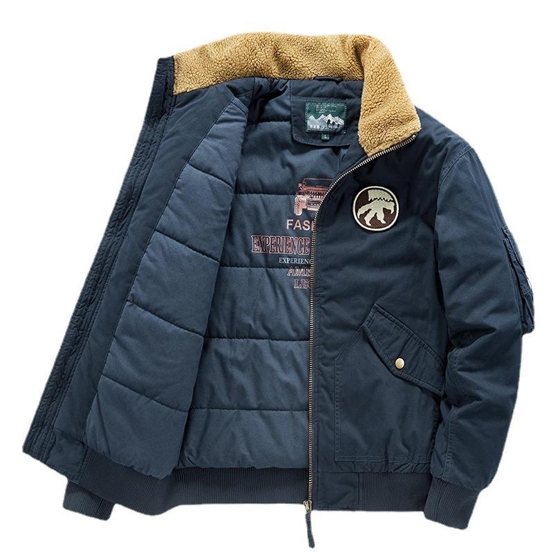 Мужская новая зимняя стеганая куртка-карго больших размеров с воротником из овечьей шерсти