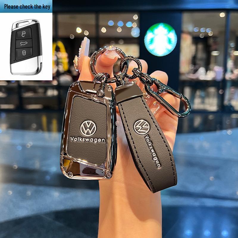 Чехол для ключей Volkswagen для Teramont, ID3, Tayron, ID4, Golf 8, Lamando - Металлическая и кожаная оболочка.