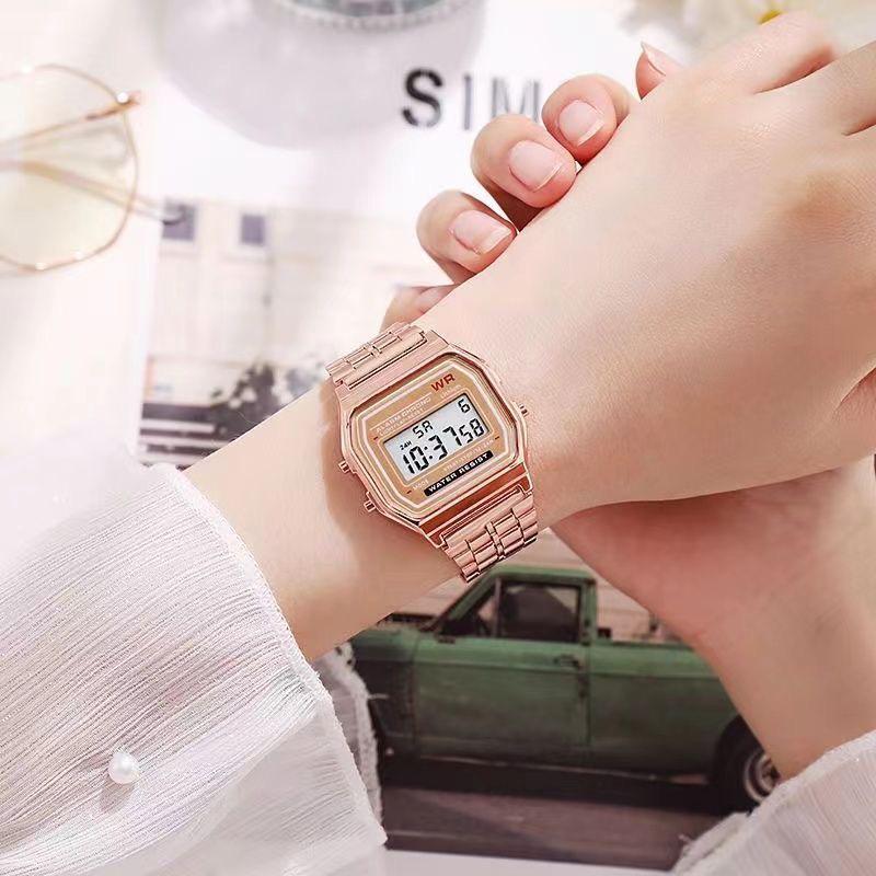 Trendy LED Electronic Watch: Harajuku Style, Multifunctional, Perfect for Junior & High School Students, WR F91W with Steel Band.
