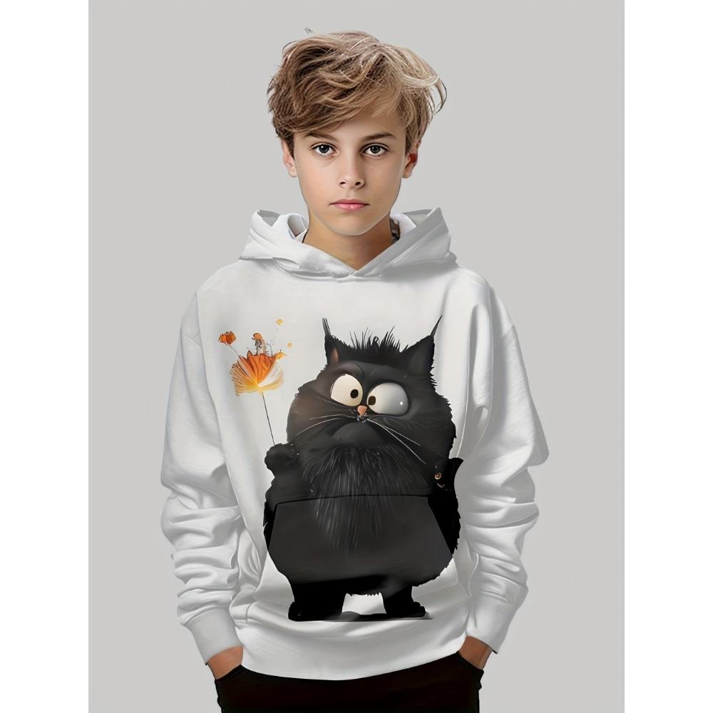 Мальчиковая одежда Кавайный кошачий узор Осенние толстовки Повседневная мода 3-14 лет Свитшот для мальчика Уличная удобная детская одежда