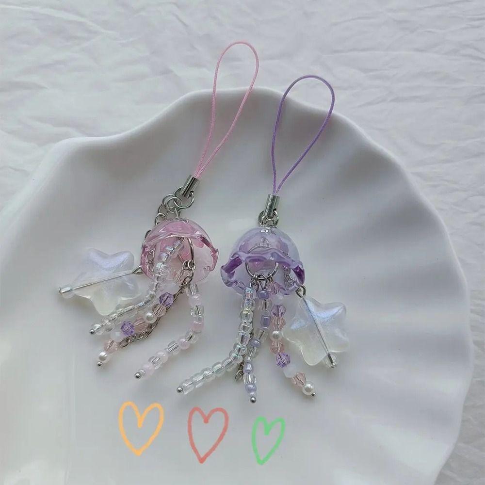Jellyfish with Star Cottage Core with Star Key Chain New Beaded Phone Charm Phone Charm Key Chain