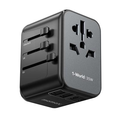 MOMAX 35W PD Overseas Power Conversion Adapter, совместимый со всем миром преобразователь, дорожный адаптер для зарядки 6 устройств одновременно, розетка PD QC bf c