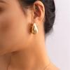 1Pair Vintage Temperament Gold Silver Chunky Dome Drop Earrings For Women Glossy Alloy Thick Teardrop Earrings Lightweight Hoops