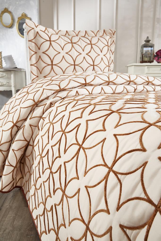 Комплект стеганого покрывала Parolin 2шт, покрывало 180х240, наволочка 50х70, одинарный размер, на шнуровке, бежевый