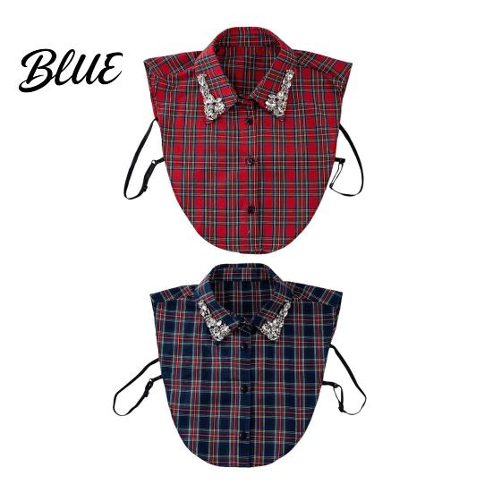 Elegant Detachable Collar Women Plaid Fake Red Blue Christmas Fashion