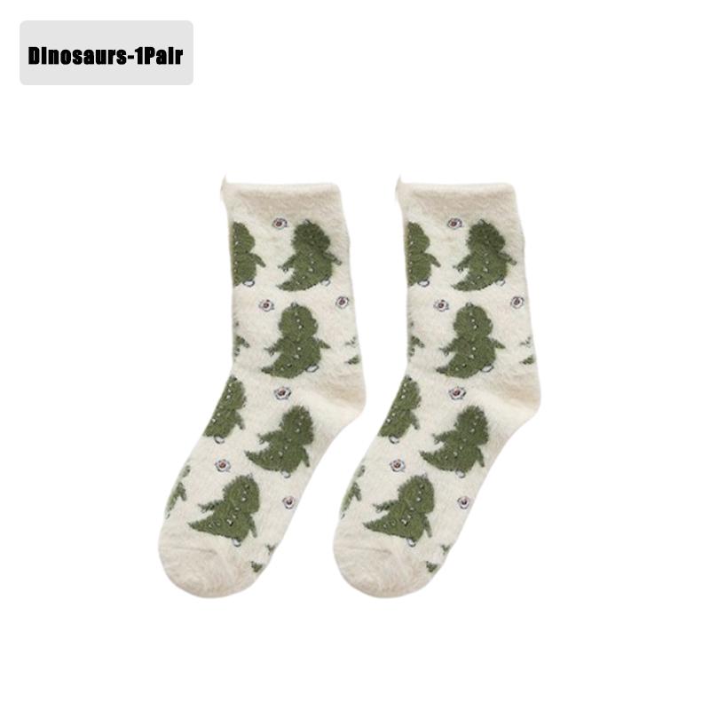 1-20Pairs Winter Warm Padded Socks Thick Mink Plush Cartoon Socks for Girls, Soft Skin-Friendly Home Sleep Socks for Autumn