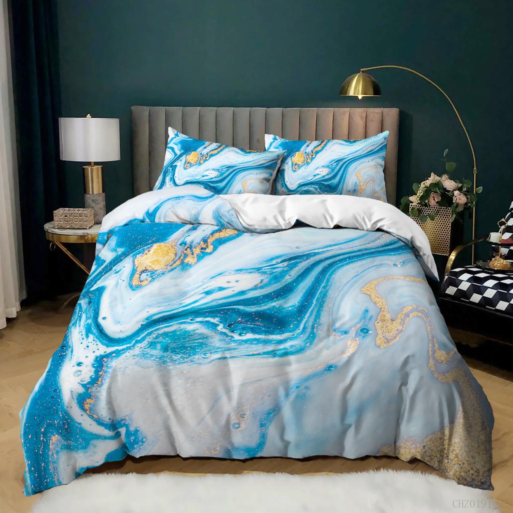 Home Textile Marble Texture Three-Piece Gradual Change Quilt Cover Digital Printing Bedding