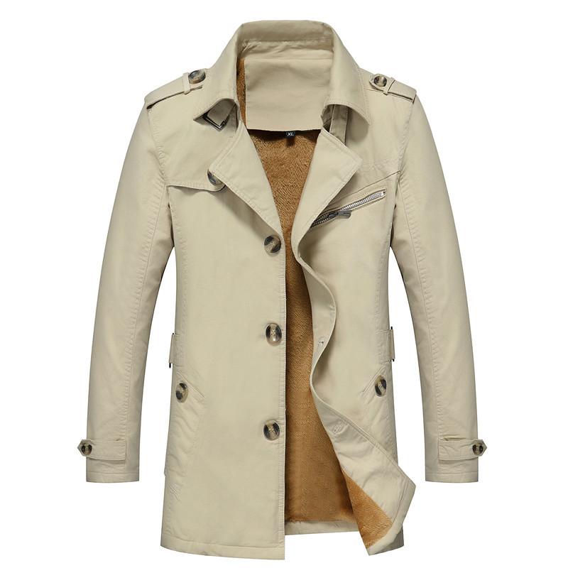 Men'S Trench Coat Autumn And Winter Men'S Trench Coat Velvet Men'S Coat British Trench Coat Men'S Trend