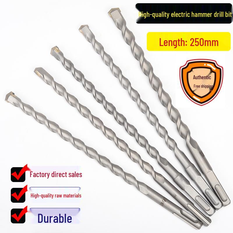 Electric Hammer Drill Bit: Impact, Square Shank (4 Grooves), Round Shank (2 Grooves), Sizes 6, 8, 10, 12, 20*250mm