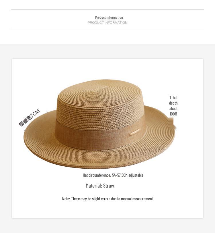 Элегантная летняя соломенная федора с плоским верхом в корейском стиле для женщин - Универсальная повседневная отпускная шляпа от солнца