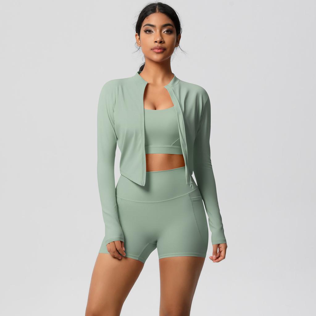 Костюм для йоги с высокой талией, матовый облегающий с карманом, быстросохнущий комплект из трех предметов для упражнений с ощущением облака, набор для бега и фитнеса для активного отдыха, женский