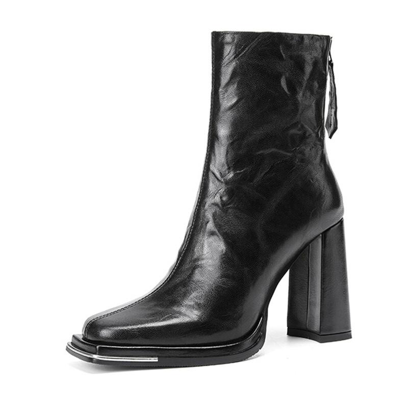 Женские зимние ботильоны на очень высоком каблуке с квадратным носком, сексуальные туфли из кожи, массивные модные ботинки 2024 года, зимние туфли-лодочки Botas Mujer