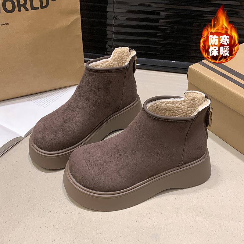 Women's Lightweight Chunky-Heeled Winter Insulated Fleece-Lined Fur-Trimmed Snow Boots Slip-Resistant Casual Sporty Suede Martin Boots