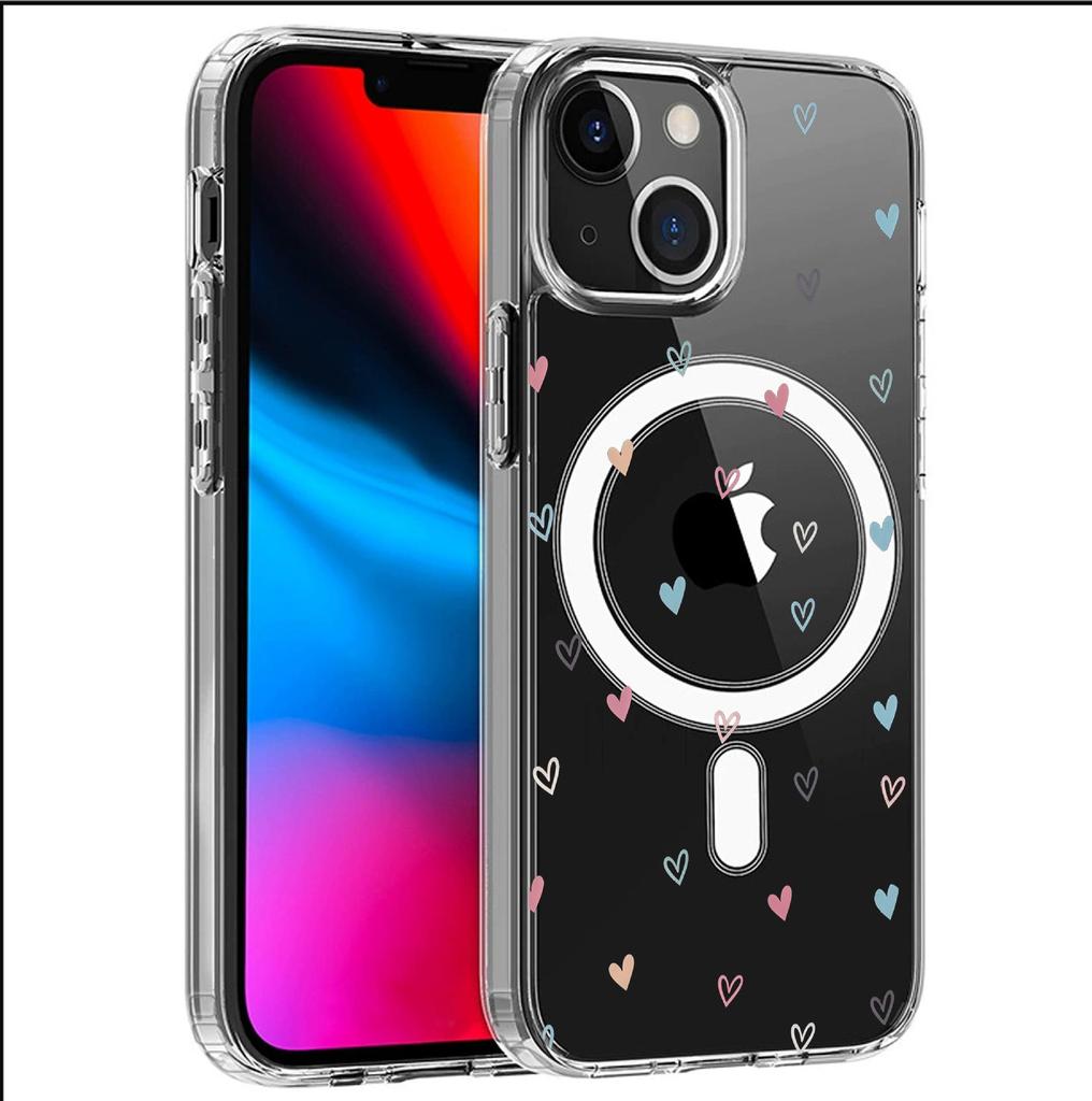Красочный прозрачный чехол с магнитами в форме сердца для iPhone 14/15/16/17 Pro Max