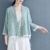 Women's Chinese-style Blouse Ethnic-style Tan Suit Summer Button-down Shirt Women's Three-quarter Sleeve Shirt Plain Cardigan with Embroidery