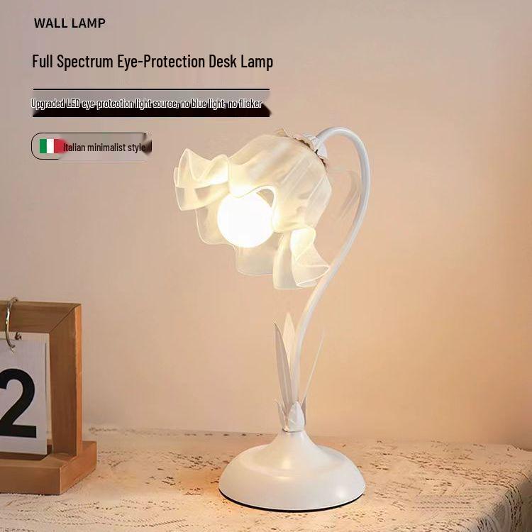 Ins Style Floral Bedroom Bedside Lamp for Teens - Eye-Caring Night Light & Study Desk Lamp