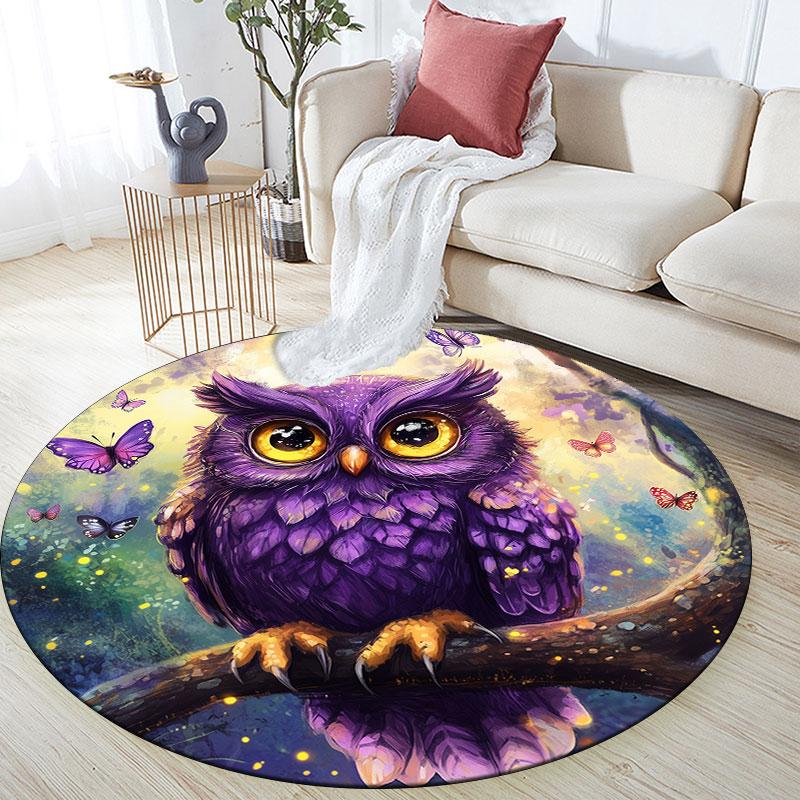 Owl pattern round rug,Carpet Rug for Living Room Bedroom Playroom ,Non-slip Floor Mat,Holiday Gifts and Birthday Gifts.