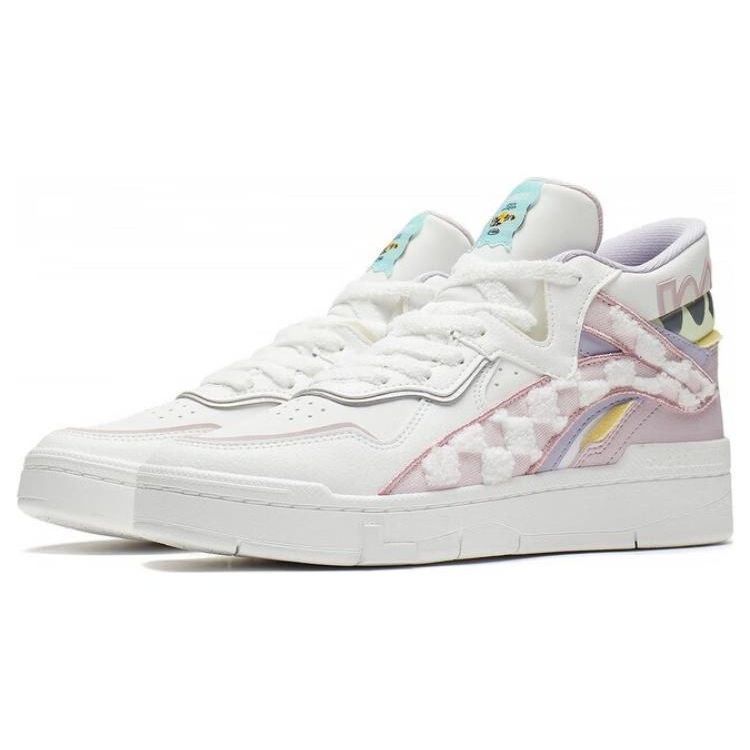 Li Ning Disney X Weiwu Midprm кожаные модные нескользящие прочные легкие высокие кроссовки женские кроссовки белые розовые AGCS152-2