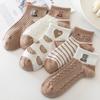 5 Pairs/Lot Socks Women's Short Ankle Low Cut No-Show Foot Cute Bear Hearts Print Cotton Breathable Set Casual Retro
